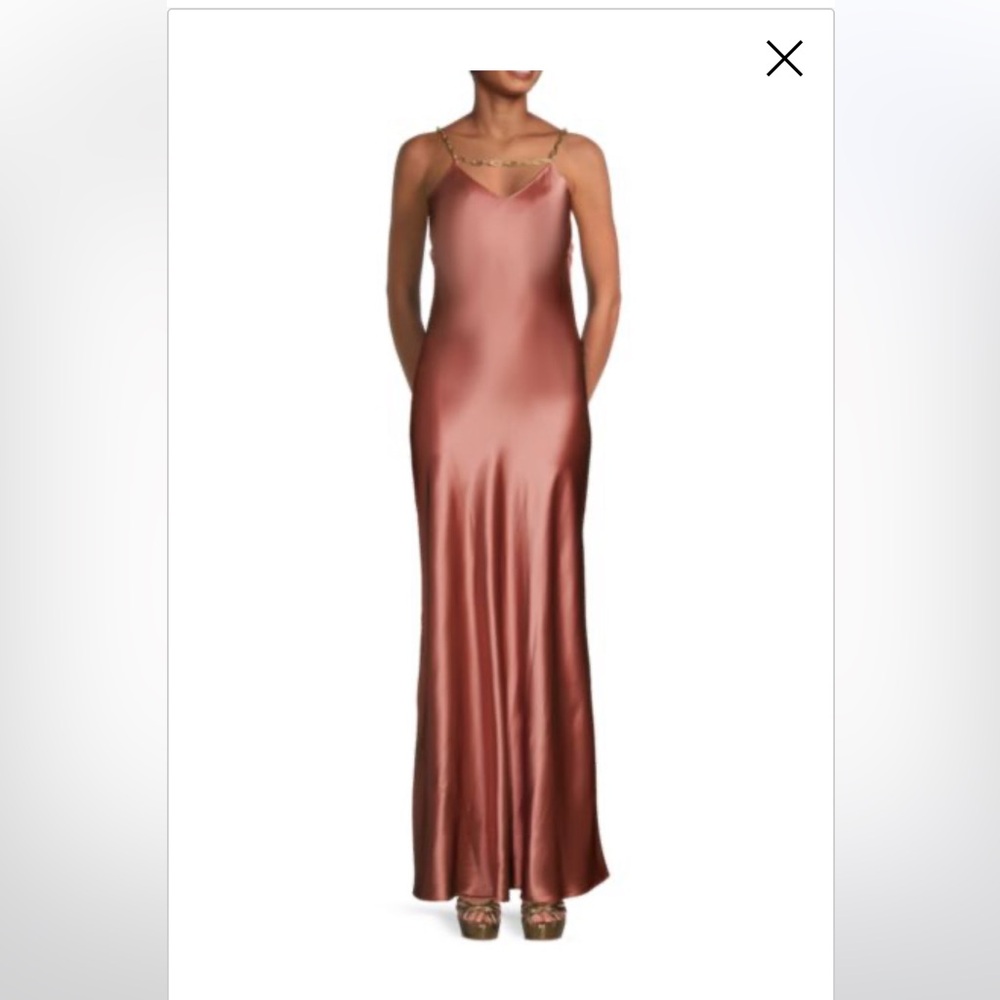 Cult Gaia Kirya Jaipur Gold Chain Halter Neck Pink Satin Maxi Gown Size Large